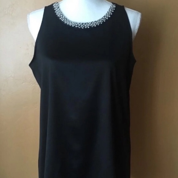 Alfani Sleeveless Black Satin Tunic Style Top with Embellished Neckline  (M) - Picture 7 of 10